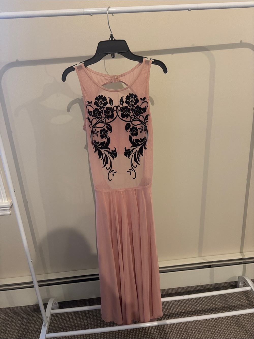 Weissman Pink Maxi Dress with Black Floral Print